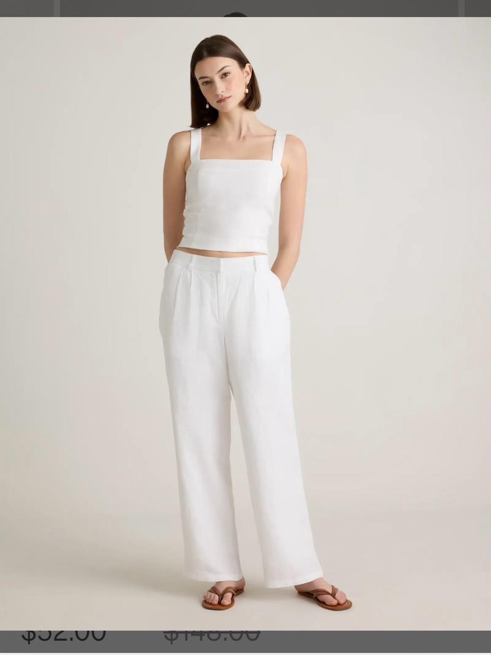 Quince 100% European Linen White Wide Leg Pants Size 10